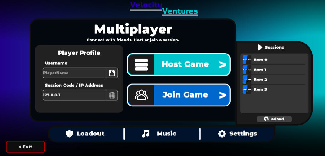 VelocityVentures multiplayer screen